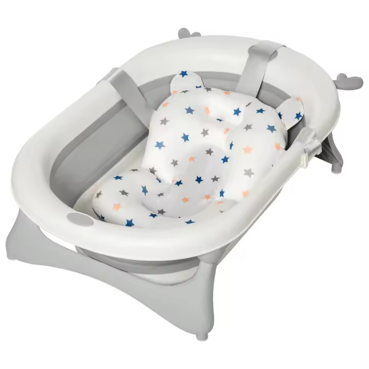 HOMCOM Bañera Plegable para Bebé Recién Nacido hasta 3 Años 81,5x50,5x23,5 cm con Tapón Termosensible Cojín y Almohadillas Antideslizantes - 1
