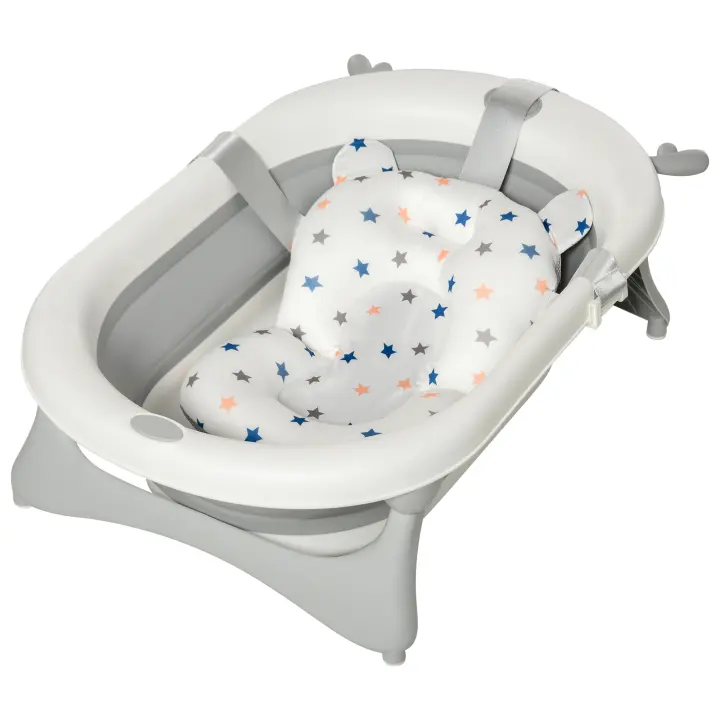 HOMCOM Bañera Plegable para Bebé Recién Nacido hasta 3 Años 81,5x50,5x23,5 cm con Tapón Termosensible Cojín y Almohadillas Antideslizantes - 1
