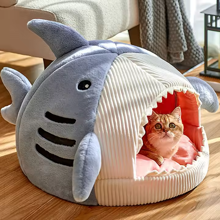 Warm Cat Beds Cartoon Shark Pet Cave Beds Sweet Kittens Basket Cushion Cat Pillow Mat Tent Puppy Nest Cave Pet Goods - 1
