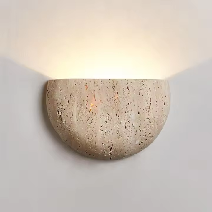 Aplique de pared de mármol moderno nórdico con pantalla semicircular en forma de media luna, lámpara de pared para pasillo, lámpara de pared de piedra natural vintage, lámpara de pared para mesita de noche, para dormitorio, vestíbulo, cocina, entrada - 1