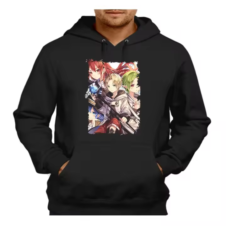 MERCHANDMANIA SUDADERA NEGRA CON CAPUCHA mushoku tensei rudeus jobless reincarnation serie adulto poliester algodón sweatshirt anime manga shonen - 1