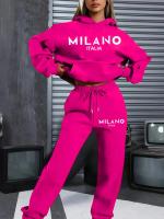 Conjunto De Sudadera Con Capucha Y Pantalones Para Mujer MILANO Estampado De Letras Moda Hip Hop Casual 2pcs Adecuado Para Exterior - details 4