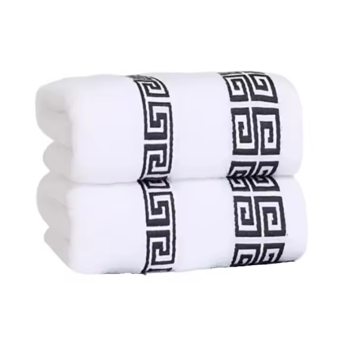 Toallas De Baño De Algodón Blanca Bordadas 2pcs Tamaño 34x74cm 70x140cm Toallas De Rostro Y Baño Para Adultos Secado Rápido Y Suaves - 1