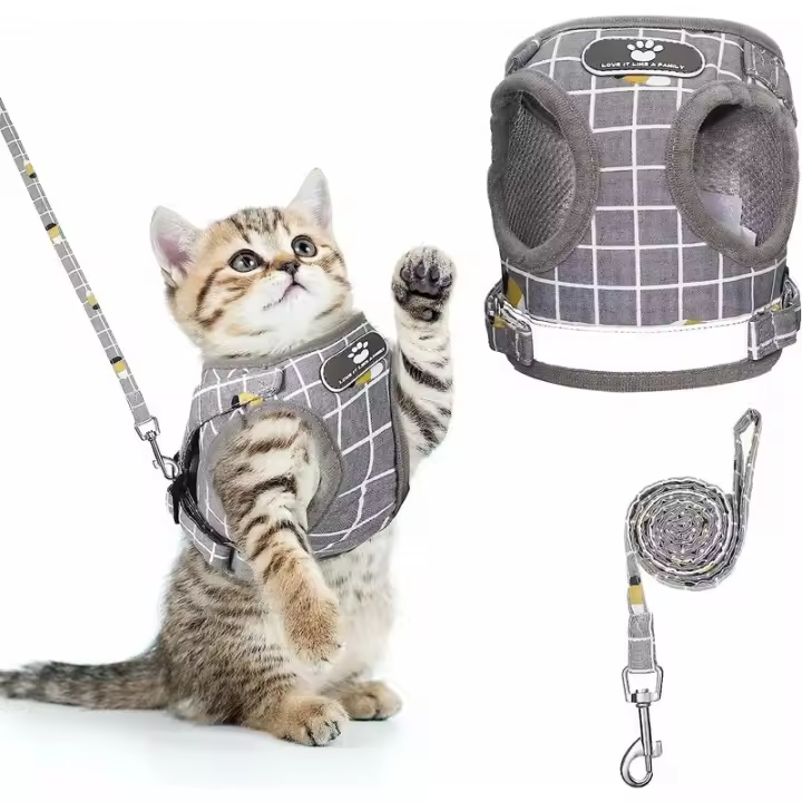 Arnés antiescape para gatos Arnés ajustable para cachorros Arnés para gatitos con correa Chaleco para perros a rayas Arnés de malla transpirable para gatos Perros pequeños-M, Sunny - 1