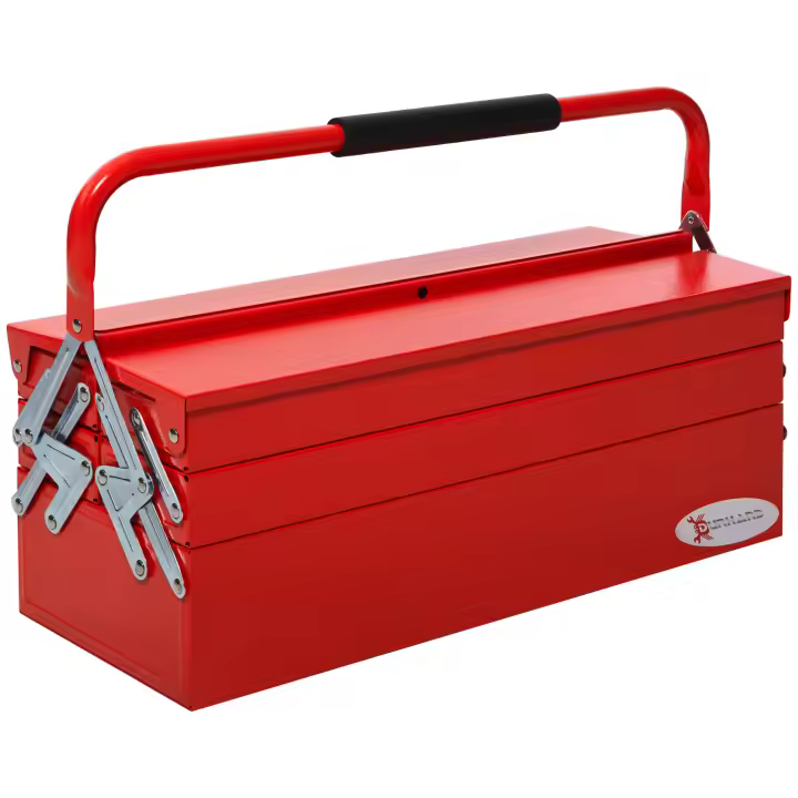 DURHAND Caja de Herramientas de Acero Plegable Portátil con 5 Compartimentos y Mango de Transporte para Taller Bricolaje Hogar 56x20x41 cm Rojo - 1