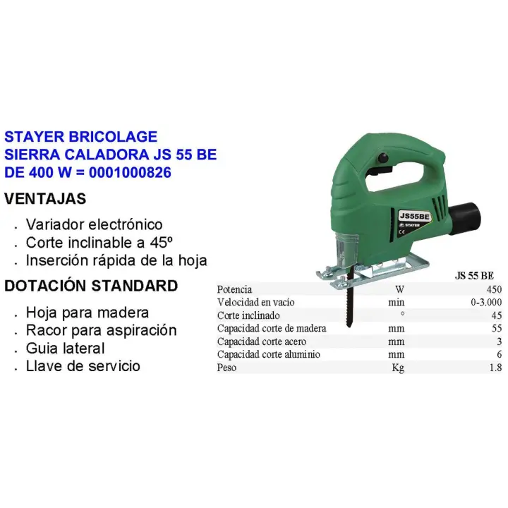 Stayer bricolaje sierra caladora js 55 be (ce)  450w 1826 - 1