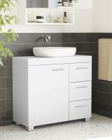 Armario bajo para lavabo de baño, 3 amplios cajones, 2 compartimentos detrás de puerta, con patas estables, color blanco o gris cemento - details 1