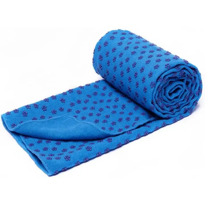 Toallas de yoga antideslizantes y secas (azules) con bolsa de transporte de malla, extralargas (62 x 183 cm/24,4 pulgadas x 72 pulgadas) Toalla de yoga con agarre de puntos - 1