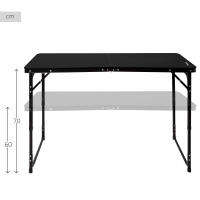 Aktive - Mesa plegable exterior, 120x60x60/70 cm, color negro, ajustable en altura, topes antideslizantes, asa de transporte, cierre de seguridad, incluye red auxiliar desmontable, peso soportado 30 kg, mesas de camping, playa y jardín - details 2