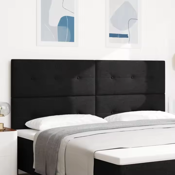 Cabecero vidaXL acolchado con botones en negro de 200 cm de tela - 1