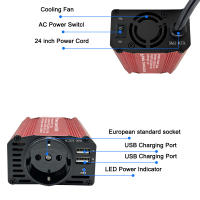 Inversor de corriente para coche, convertidor de adaptador USB Dual, Cargador automático, onda sinusoidal modificada, enchufe de la UE, potencia de 300W, CC de 12V a ca de 220V - details 4