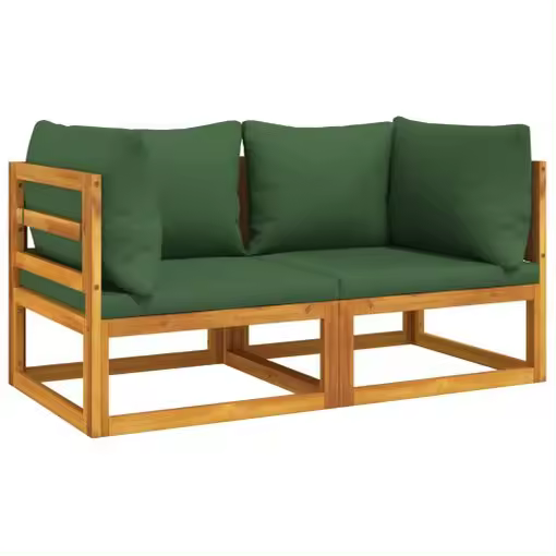 Sofás Modulares Esquina 2 Uds | Sofá De Salón | Sofá De Descanso Madera Acacia Con Cojines Verde Cfw41355 - 1