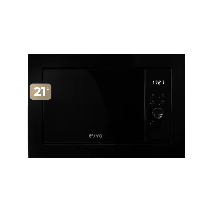 EVVO Microondas integrable Mi30 Black, 21L de Capacidad, Grill 1000W, Puerta y Marcos Efecto Brillante, Multifunción - 1