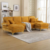 Sofá Moderno Grande de chenilla en forma de U with Doble reclinable para Salón, dormitorio, oficina, Apartamento, Casa de Campo y Sala de estar junto al fuego, Mostaza - details 6