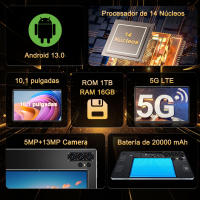 5G Nueva tableta 5G 10,1 pulgadas Android 13,0 tableta 16GB Ram 1TB ROM 20000mAh tableta Doble Cámara WiFi tipy-C - details 1