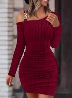 Vestido Bodycon De Moda Para Mujer Con Manga Larga Y Diseño De Tejido Grueso Para Otoño E Invierno Vestido Mini Elegante Para Oficina - details 1