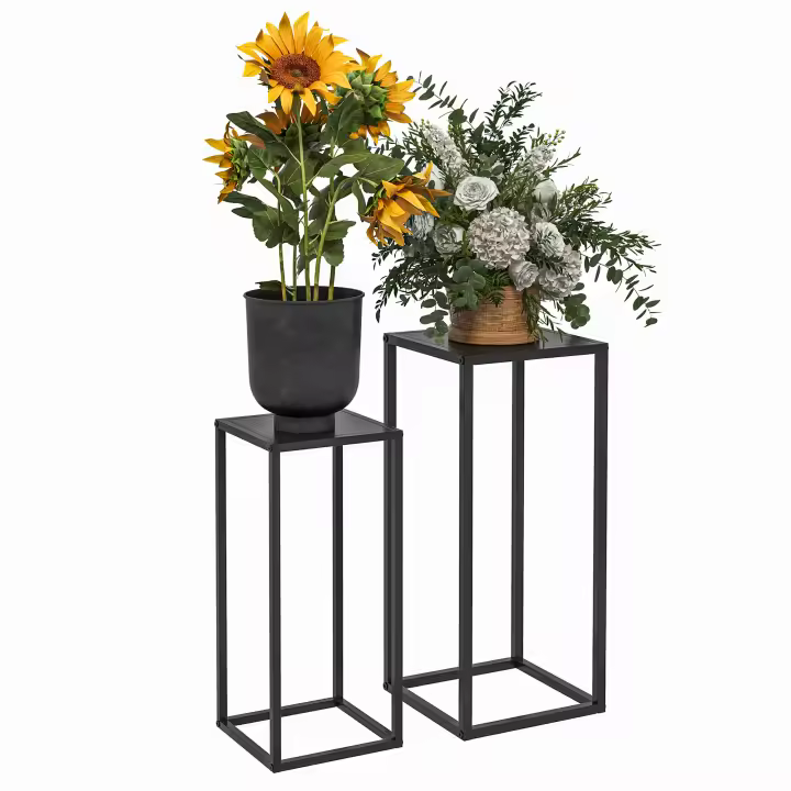 Outsunny Juego de 2 Soportes para Plantas Taburetes para Plantas con Patas de Acero Soporte para Flores de Diseño Escandinavo para Jardín Balcón Negro - 1