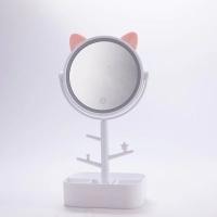 Espejo De Maquillaje Con LED Y Almacenamiento Giratorio Para Escritorio Luces Ajustables Y Dimming USB Espejo De Cosméticos Rosa Y Blanca - details 4