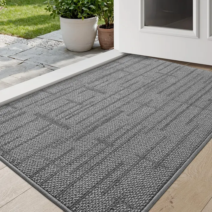 Door Mats Indoor 90 x 150 cm, Non-Slip Absorbent Dirt Trapper Mat, Thin Low Profile Doormats Inside, Washable Entrance Rug for Muddy Shoes and Paws, Grey Brown - 1