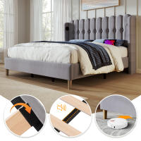 Cama Doble Tapizada 140x200 cm | Carga USB Typo-C Integrada | Robusta Estructura with Somier Metálico | Diseño Juvenil Moderno | Ideal para Dormitorios y Habitaciones de Invitados - details 6