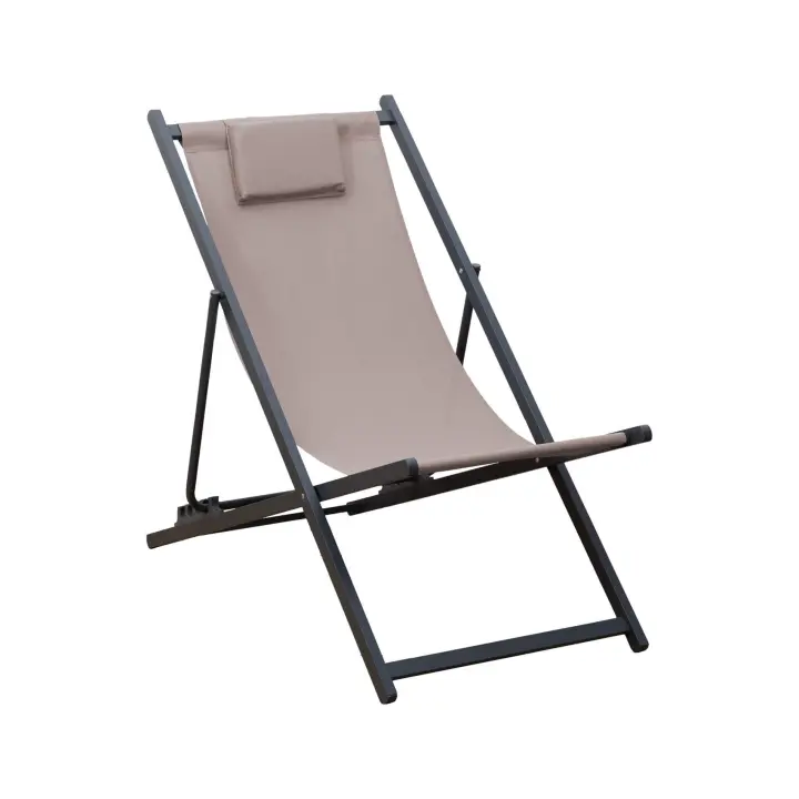 Silla Reclinable Rebecca Muebles Sarson 93x58x92 Poliéster Aluminio Beige Gris Oscuro - 1