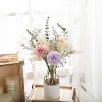 Arreglo De Flores Artificiales Rosa Bouquet Con Bulrush Pampas Plástico Para Bodas Decoración De Hogar Y Sala De Estar - details 0