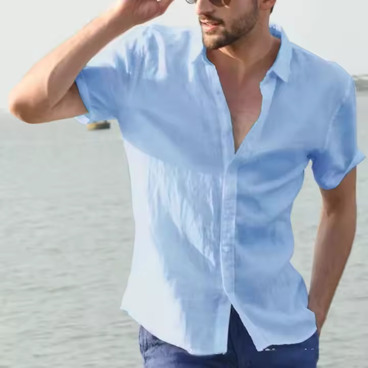 Camisa Casual Para Hombre De Color Sólido Con Mangas Cortas Y Estilo Versátil Para Playa Primavera Y Verano Cierre Soltero - 1