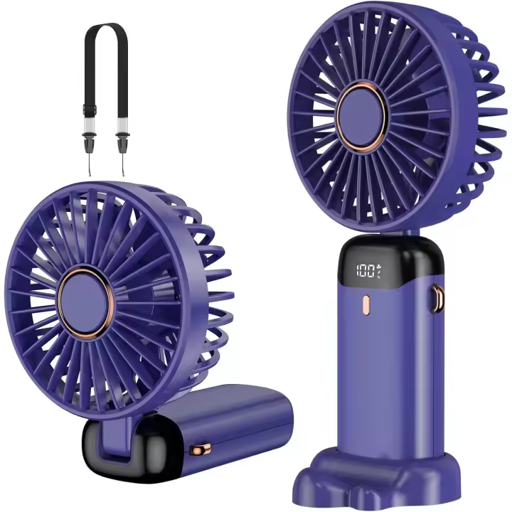 Ventilador de mano, mini ventilador recargable USB, pequeño ventilador bolsillo de 5 velocidades con base, batería 4200mAh Ventilador escritorio plegable para la oficina, viaje - 1