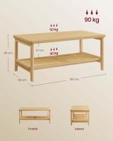Mesa de centro Boho de 2 niveles con estante ratán, Esquinas redondeadas, Beige roble - details 5