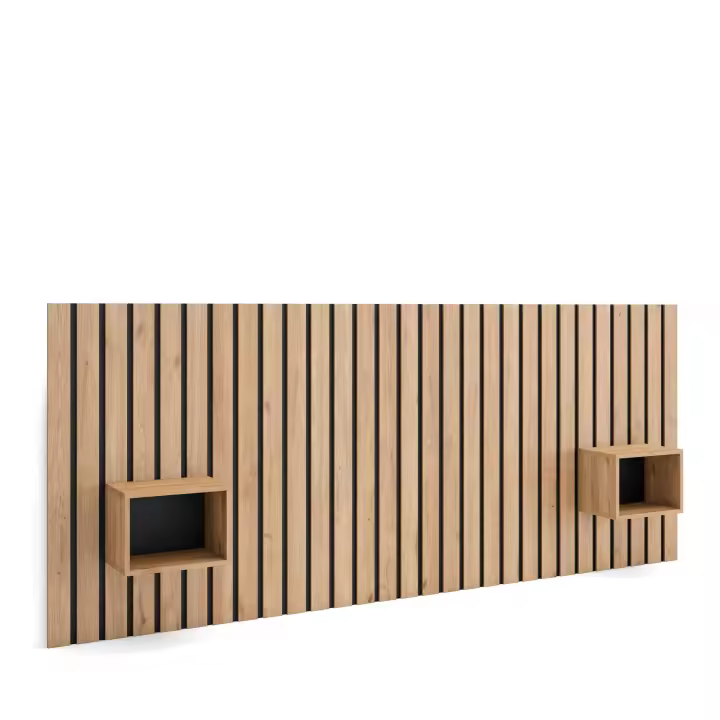Skraut Home - Cabecero con dos mesitas rectangulares - Listones Decorativos - medidas totales 258x107x3cm - Para Camas de 150,160,180 cm - Con almacenamiento adicional - Estilo Moderno - Varios colores disponibles - 1