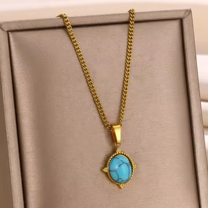 Collar Colgante Forma De Lágrima Dorado Para Mujer Acero Inoxidable Piedra Natural Joyería Moda Regalo Para El Día De La Mujer - 1
