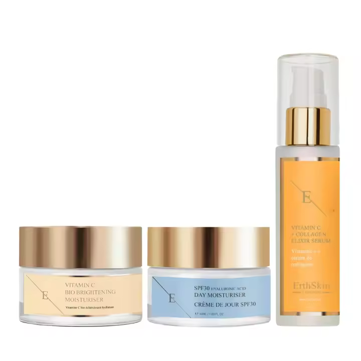 ErthSkin London SUERO ELIXIR DE VITAMINA C + COLÁGENO 60ML + Hidratante Bio Iluminador con Vitamina C 50ml + Crema de Día con Ácido Hialurónico FPS 30 50ml - 1
