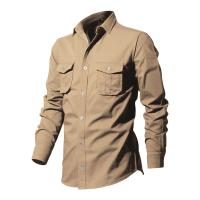 Camisa Táctica De Verde Militar Para Hombres Con Dos Bolsillos En La Cara Cuello En V Manga Larga Estilo Safari Casual - details 20