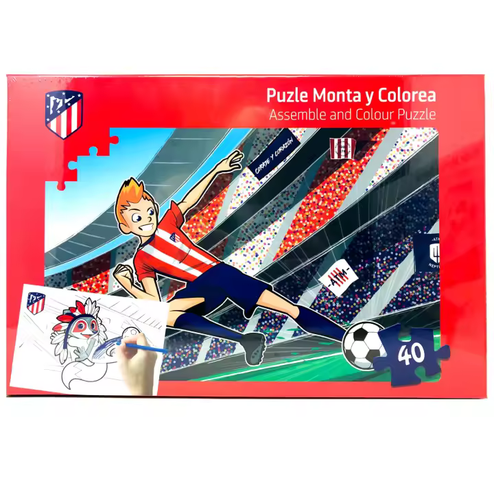 Atlético de Madrid Puzzle 40 Piezas, Monta y Colorea Atlético de Madrid para Niños y Niñas, Regalo Cumpleaños, Navidad, Reyes - 1