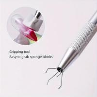 50pcs Esponja De Uñas Ombre Con Pluma De Agarre Herramienta De Tapa Francesa Para Manicura Delineador De Uñas Suave - details 4