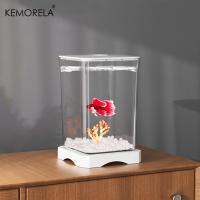 KEMORELA Tanque De Pecera Para Betta De Acrílico Alta Transparencia Con Agujero Para Alimentación Tanque De Paisaje Pequeño Desmontable Para Escritorio - details 0
