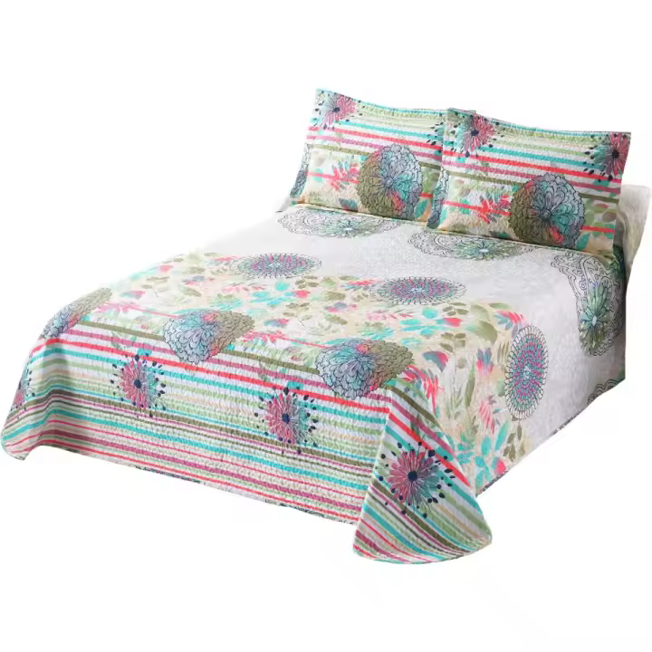 NOVOTEXTIL Colcha Bouti de Verano Estampada 100% Algodón con 2 Fundas de Cojín 50x70 cm Cubrecamas Ligero Transpirable Ideal Primavera Verano Tejido Natural Suave Fresco Diseño Moderno Colorido Ropa de Cama Lavable Acolchado - 1