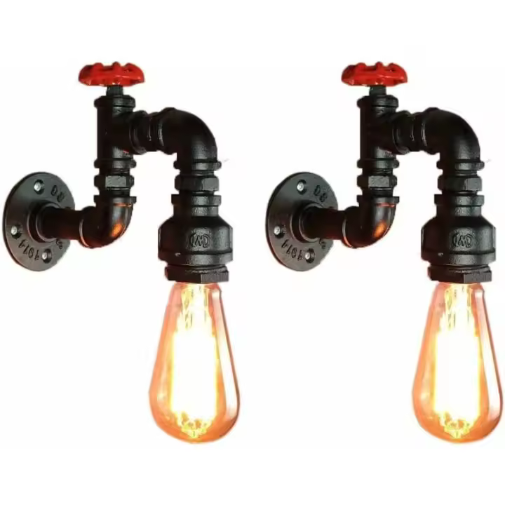 2 apliques de pared de hierro forjado vintage con base E27, luces Edison de estilo industrial para decoración del hogar, mesita de noche o pasillo - 1