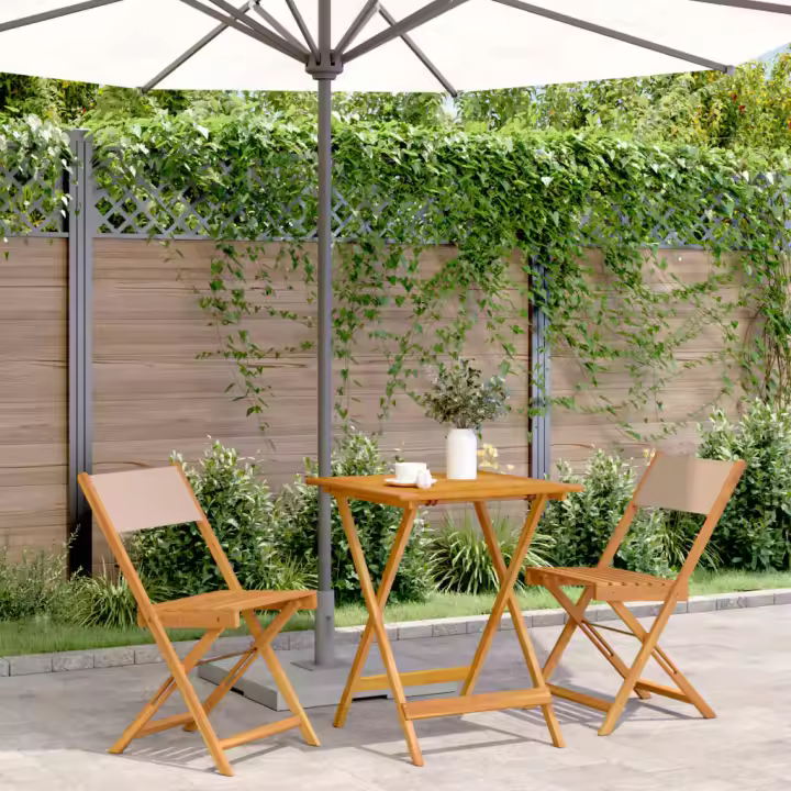 vidaXL Juego de bistro de 3 piezas tela y madera maciza taupe - 1