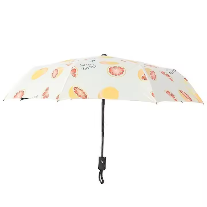 Three Folding Automatic Foldable Fruit Umbrella Peach Watermelon Design for Women Girl Outdoor Traveling Anti-UV Sunny and Rainy Umbrellas - 1
