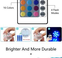 Lámpara Submersible RGB Con Adhesivo Magnético 16 Colores Luz Submarina Para Jardín Piscina Vaso Acuario Decoración 10 LEDs IP68 - details 11