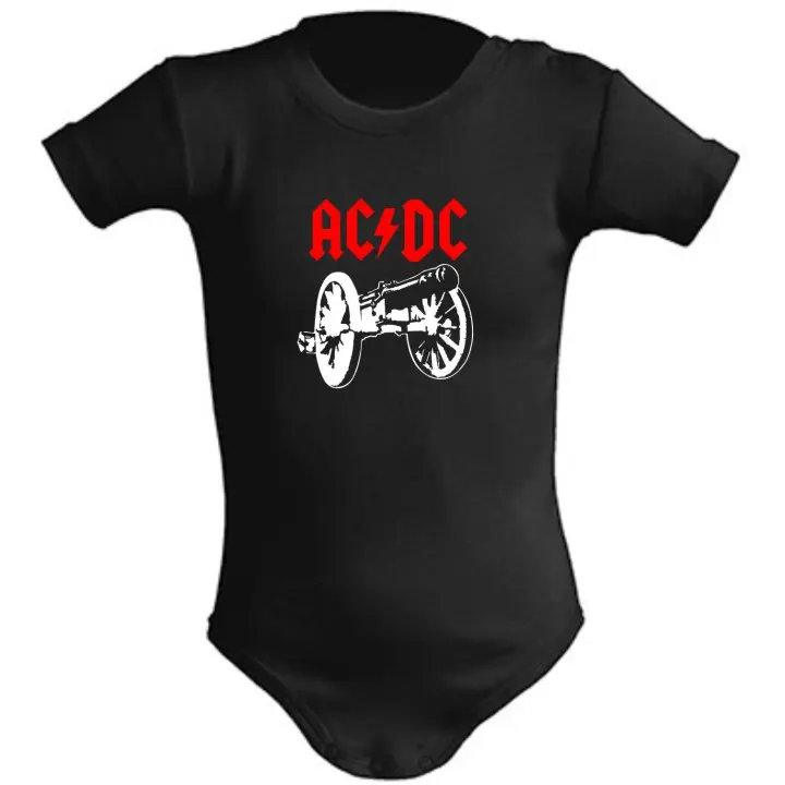 Body de bebe - ACDC Cañon  -  100% algodón - con broches de cerramiento en cuello y entrepierna - Marca JHK - Solo en color negro - 1