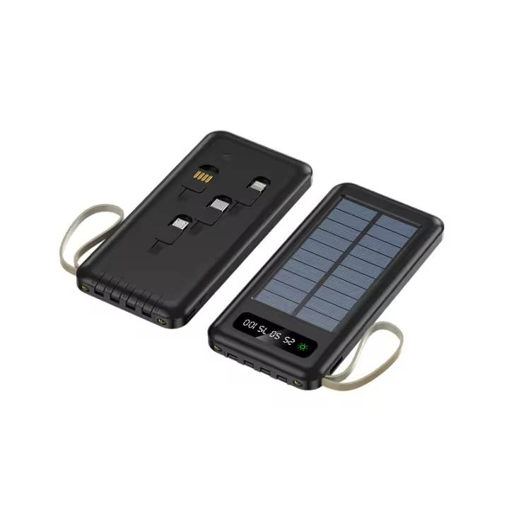Banco de energía solar de 20000 mAh, cargador portátil, gran capacidad, 4 cables integrados, compatible con todos los teléfonos inteligentes y dispositivos USB. - 1