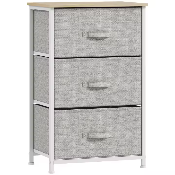 HOMCOM Cómoda con 3 Cajones de Tela, Cómoda para Dormitorio, Marco de Acero, Cajonera para Salón, Oficina, Vestidor, Gris - 1