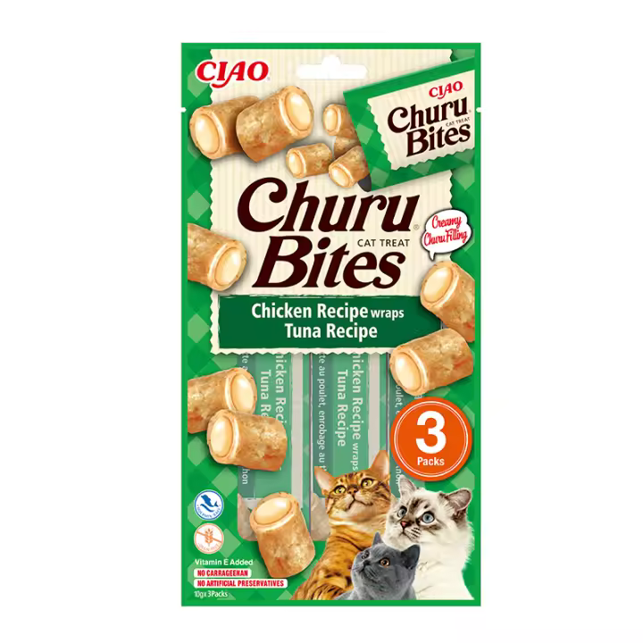 Churu Bites Receta Snacks para Gatos (12 Packs x 3 Unidades x 10gr) - 1
