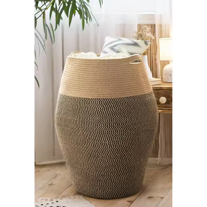 Ropa sucia de cuerda tejida moderna, cesta grande para la colada, 65 cm de altura - 1