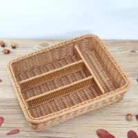 Organizador de cajones de cocina, cesta de almacenamiento de cubiertos, 4 compartimentos, tenedores, cuchillos, bandeja de almacenamiento de ratán - details 0
