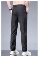 Pantalones Negocios Veraniegos Rectos Para Hombre Cintura Elástica Algodón De Seda Cómodo Transpirable Negro Gris Pantalones Casuales De Traje - details 12
