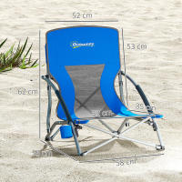 Outsunny Pack de 2 Sillas de Playa Plegables Ligeras Sillas de Camping Portátiles Bajas con Respaldo de Malla Portavasos Reposabrazos y Bolsa de Transporte para Acampada Jardín Pesca Carga 120 kg Azul - details 6