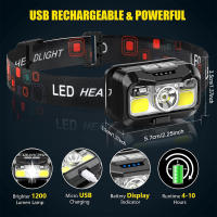 Linterna Frontal Recargable 1200 Lumen Con Sensor De Movimiento Luz LED Impermeable Con Blanco Rojo Para Camping Senderismo Y Correr - details 1